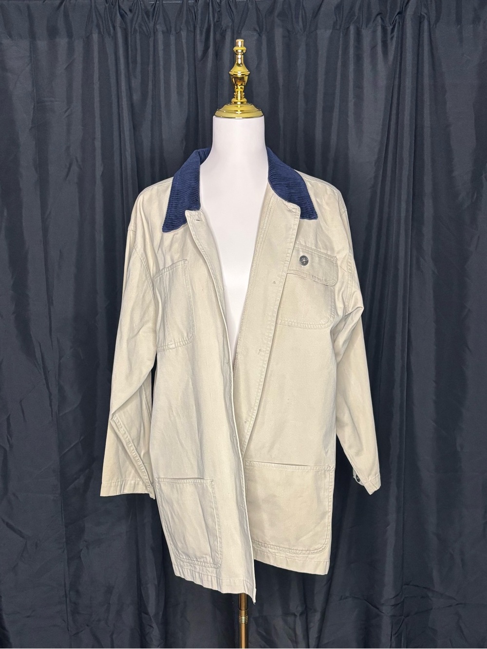 Marsh Landing Cream Utility Jacket with Navy Contrast Collar